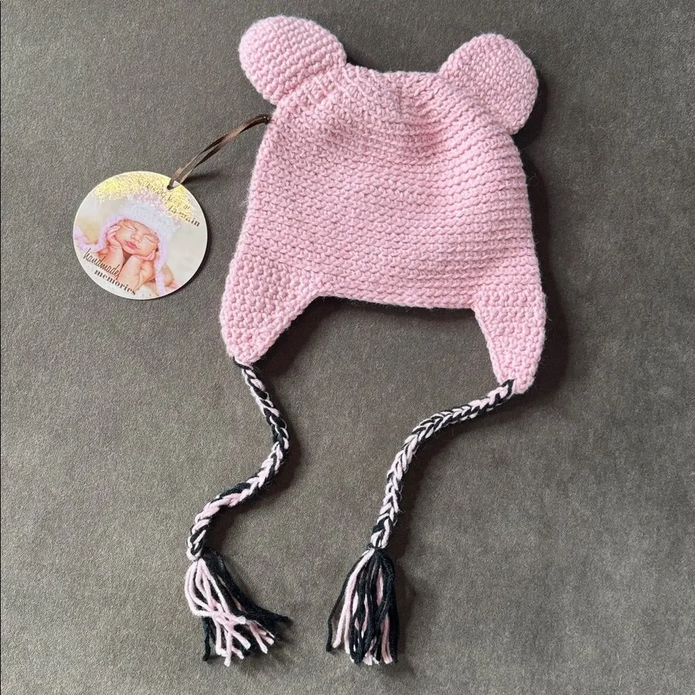 Daisy Baby Kids Crocheted Piglet Hat Beanie with Ear Flaps 2-8 years NWT